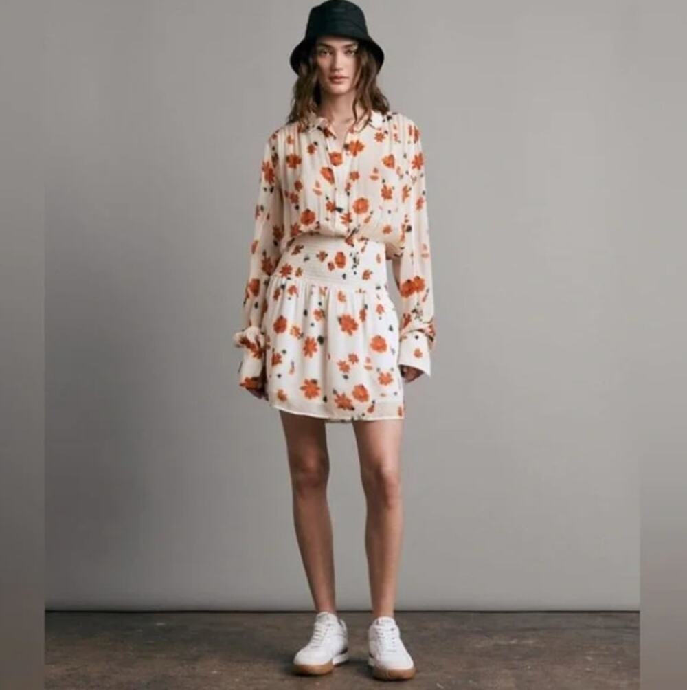 RAG & BONE Bailey Floral Smocked Dress Autumn Crisp Sz XXS $485 {LL1}
